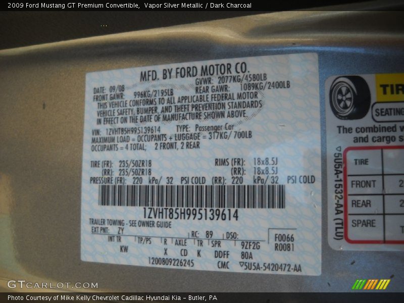 2009 Mustang GT Premium Convertible Vapor Silver Metallic Color Code ZY