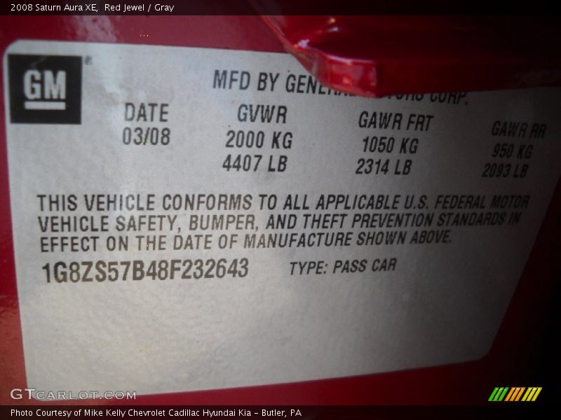 Red Jewel / Gray 2008 Saturn Aura XE