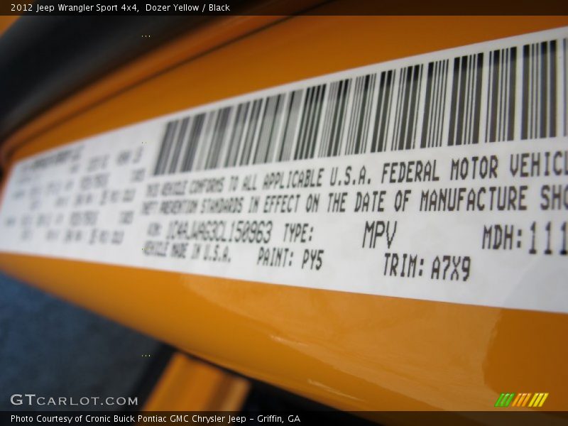 2012 Wrangler Sport 4x4 Dozer Yellow Color Code PY5