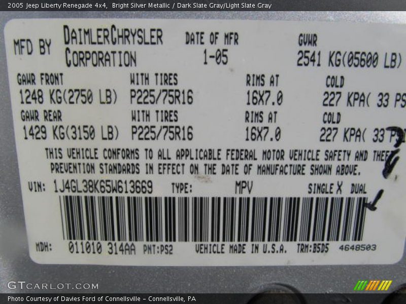 Bright Silver Metallic / Dark Slate Gray/Light Slate Gray 2005 Jeep Liberty Renegade 4x4