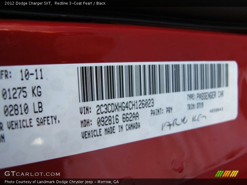 Redline 3-Coat Pearl / Black 2012 Dodge Charger SXT