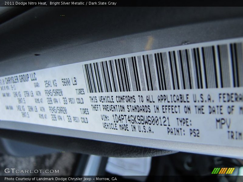 Bright Silver Metallic / Dark Slate Gray 2011 Dodge Nitro Heat