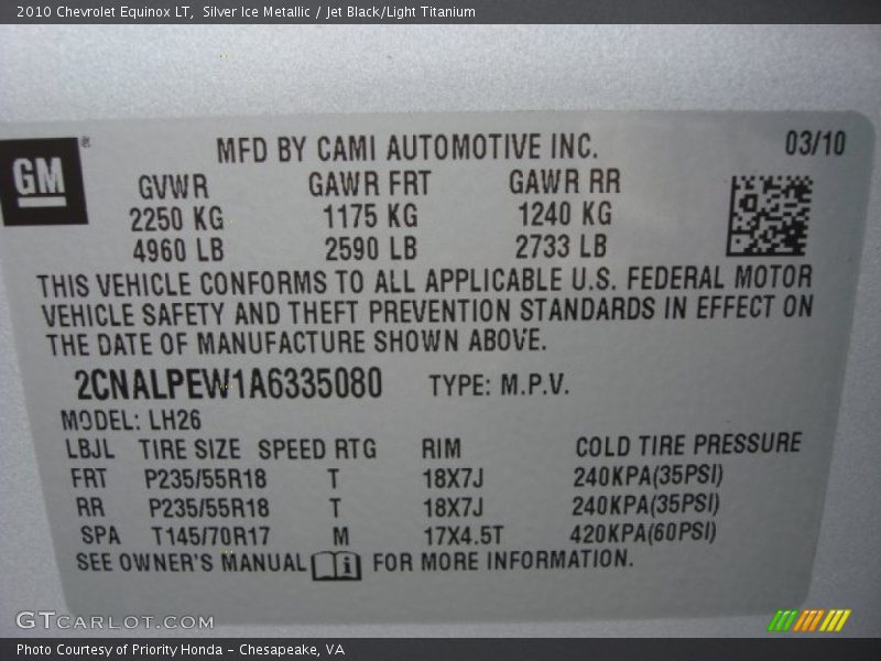 Silver Ice Metallic / Jet Black/Light Titanium 2010 Chevrolet Equinox LT
