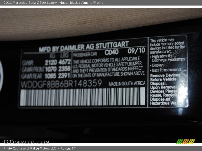 Black / Almond/Mocha 2011 Mercedes-Benz C 300 Luxury 4Matic