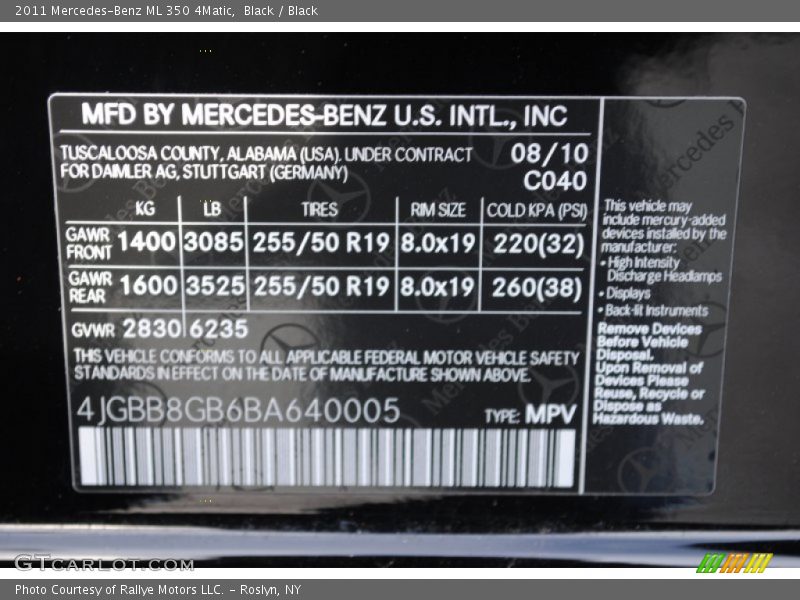Black / Black 2011 Mercedes-Benz ML 350 4Matic