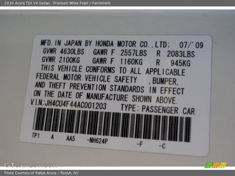 Premium White Pearl / Parchment 2010 Acura TSX V6 Sedan