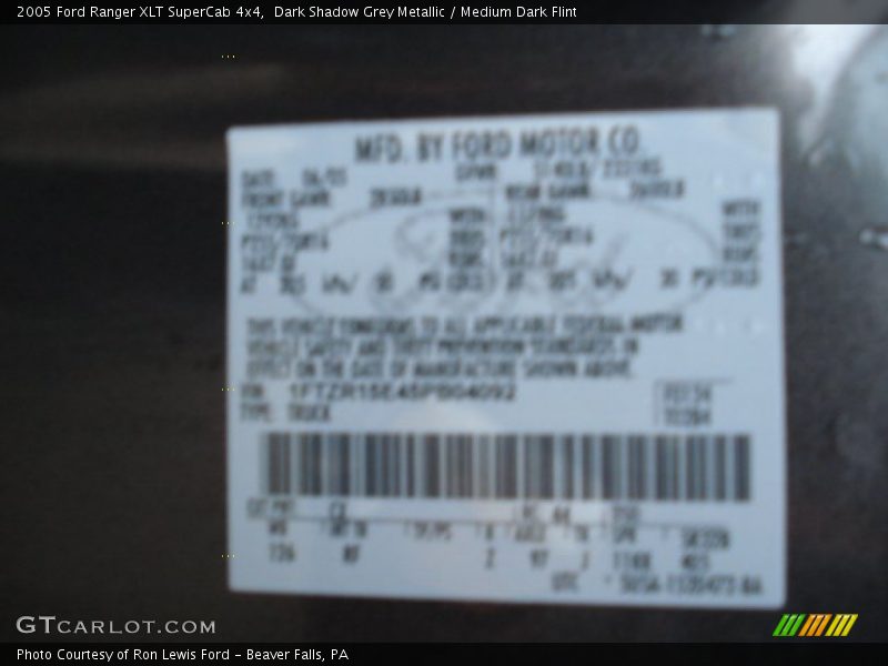 Dark Shadow Grey Metallic / Medium Dark Flint 2005 Ford Ranger XLT SuperCab 4x4