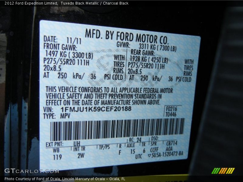 2012 Expedition Limited Tuxedo Black Metallic Color Code UH