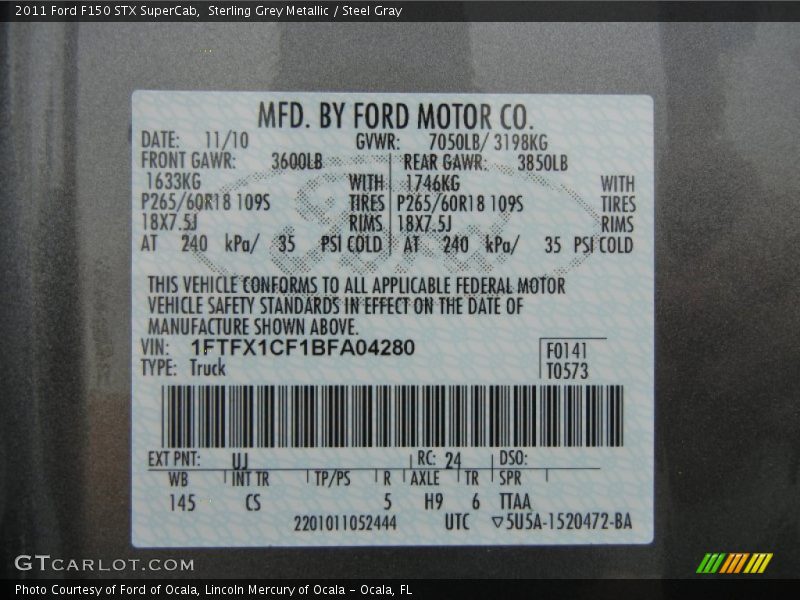 Sterling Grey Metallic / Steel Gray 2011 Ford F150 STX SuperCab