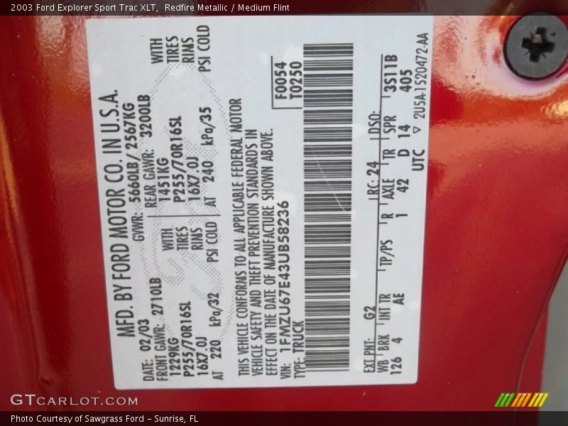 Redfire Metallic / Medium Flint 2003 Ford Explorer Sport Trac XLT