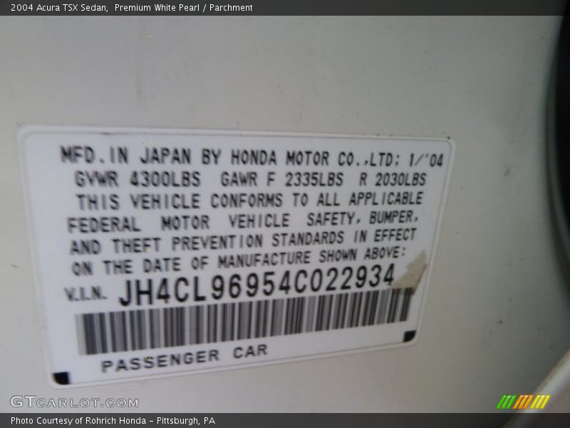 Premium White Pearl / Parchment 2004 Acura TSX Sedan