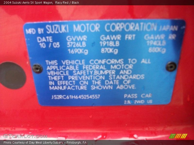 Racy Red / Black 2004 Suzuki Aerio SX Sport Wagon