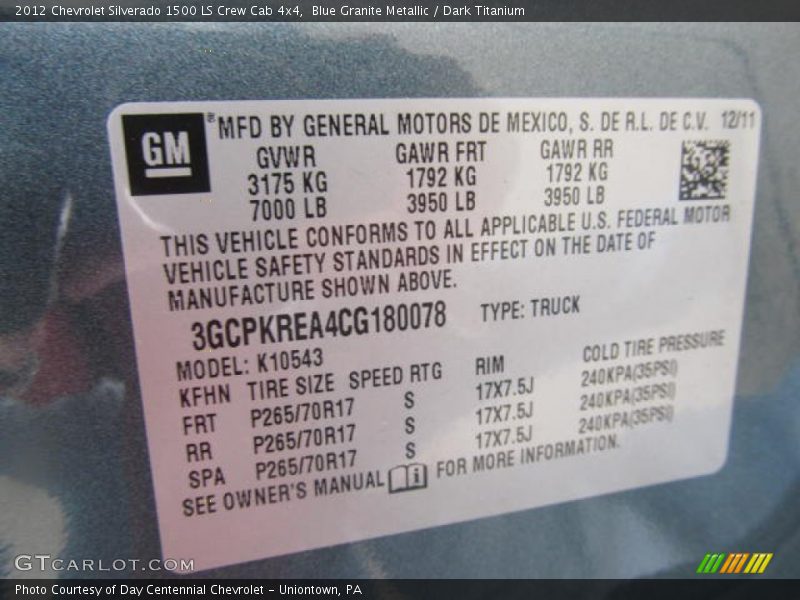Blue Granite Metallic / Dark Titanium 2012 Chevrolet Silverado 1500 LS Crew Cab 4x4