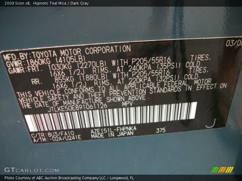 Hypnotic Teal Mica / Dark Gray 2009 Scion xB