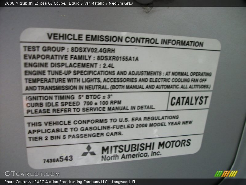 Liquid Silver Metallic / Medium Gray 2008 Mitsubishi Eclipse GS Coupe