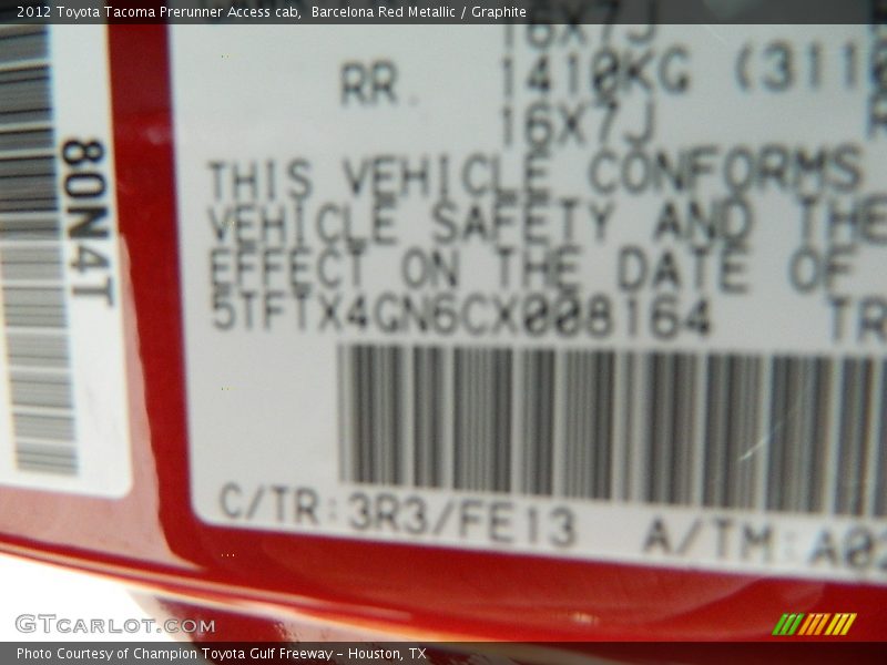 Barcelona Red Metallic / Graphite 2012 Toyota Tacoma Prerunner Access cab
