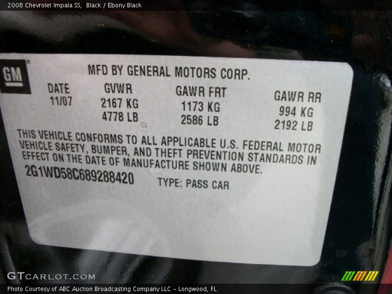 Black / Ebony Black 2008 Chevrolet Impala SS