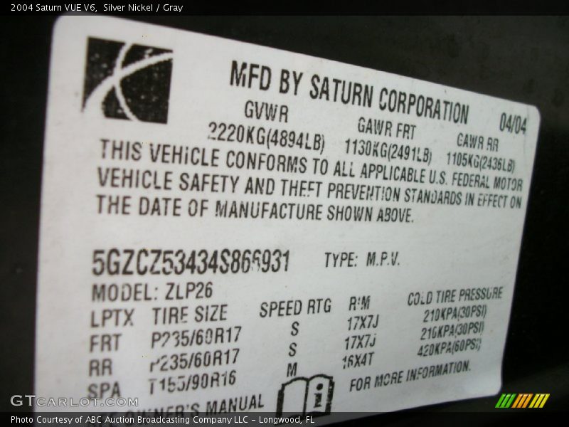 Silver Nickel / Gray 2004 Saturn VUE V6
