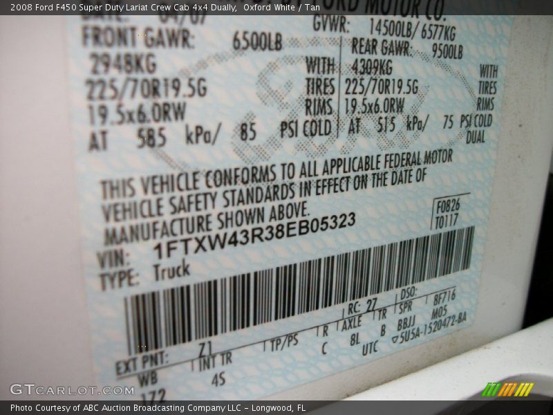 Oxford White / Tan 2008 Ford F450 Super Duty Lariat Crew Cab 4x4 Dually