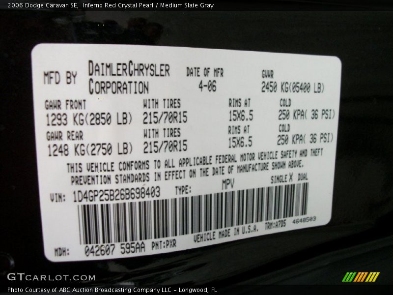 Inferno Red Crystal Pearl / Medium Slate Gray 2006 Dodge Caravan SE