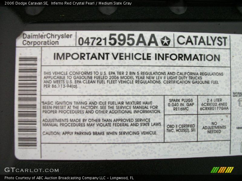 Inferno Red Crystal Pearl / Medium Slate Gray 2006 Dodge Caravan SE