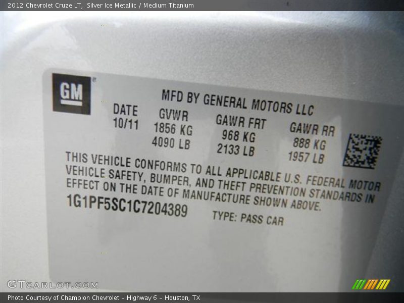 Silver Ice Metallic / Medium Titanium 2012 Chevrolet Cruze LT