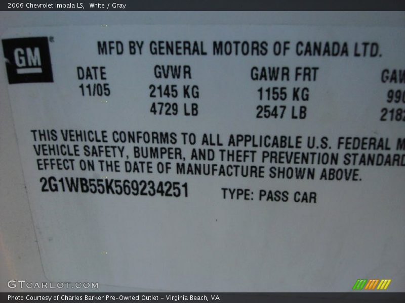White / Gray 2006 Chevrolet Impala LS
