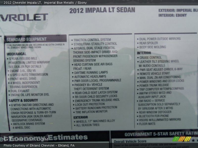 Imperial Blue Metallic / Ebony 2012 Chevrolet Impala LT