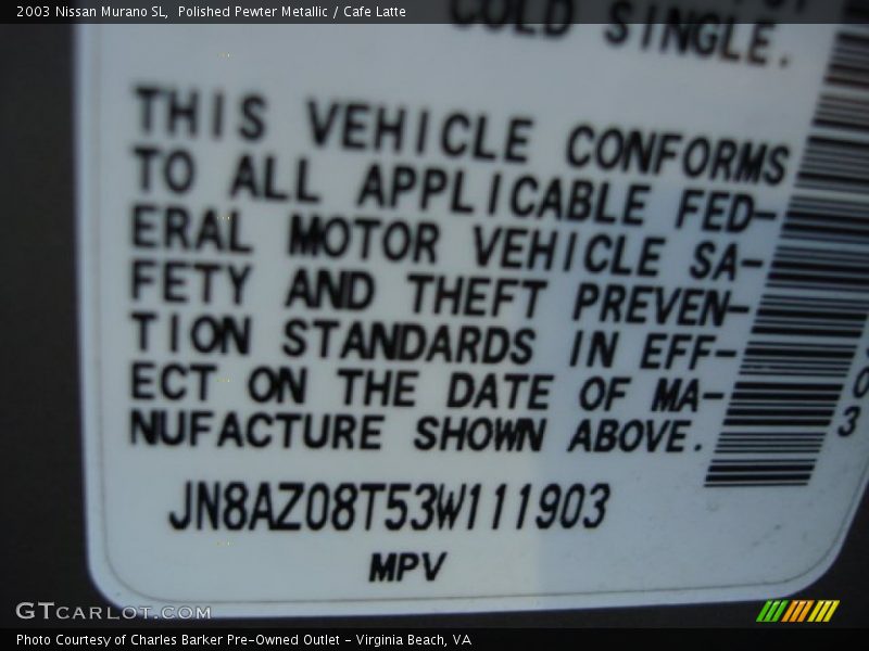 Polished Pewter Metallic / Cafe Latte 2003 Nissan Murano SL