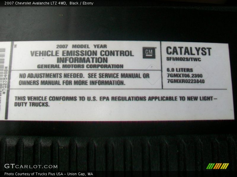 Info Tag of 2007 Avalanche LTZ 4WD