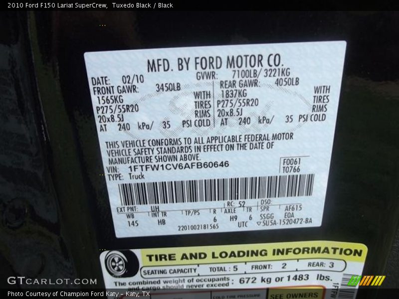 Tuxedo Black / Black 2010 Ford F150 Lariat SuperCrew