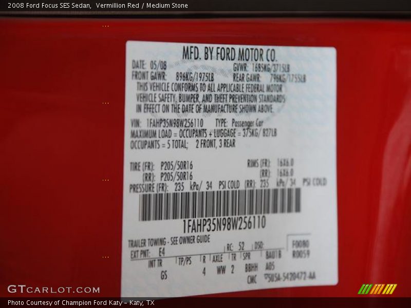 Vermillion Red / Medium Stone 2008 Ford Focus SES Sedan