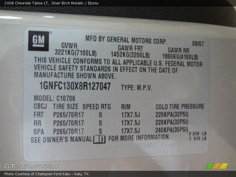 Silver Birch Metallic / Ebony 2008 Chevrolet Tahoe LT