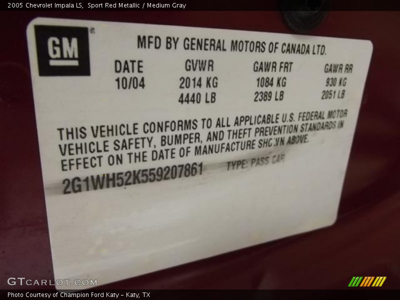 Sport Red Metallic / Medium Gray 2005 Chevrolet Impala LS