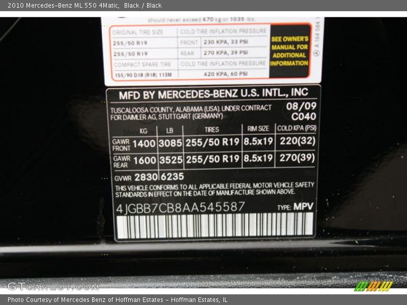 Black / Black 2010 Mercedes-Benz ML 550 4Matic
