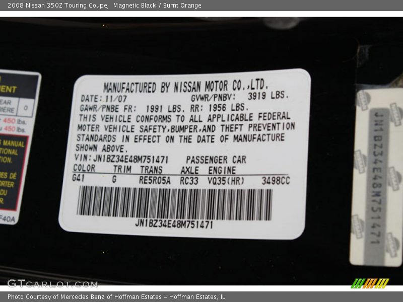2008 350Z Touring Coupe Magnetic Black Color Code G41