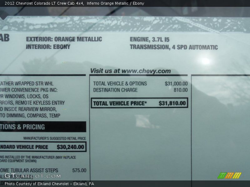  2012 Colorado LT Crew Cab 4x4 Window Sticker