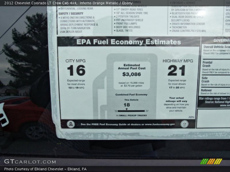  2012 Colorado LT Crew Cab 4x4 Window Sticker