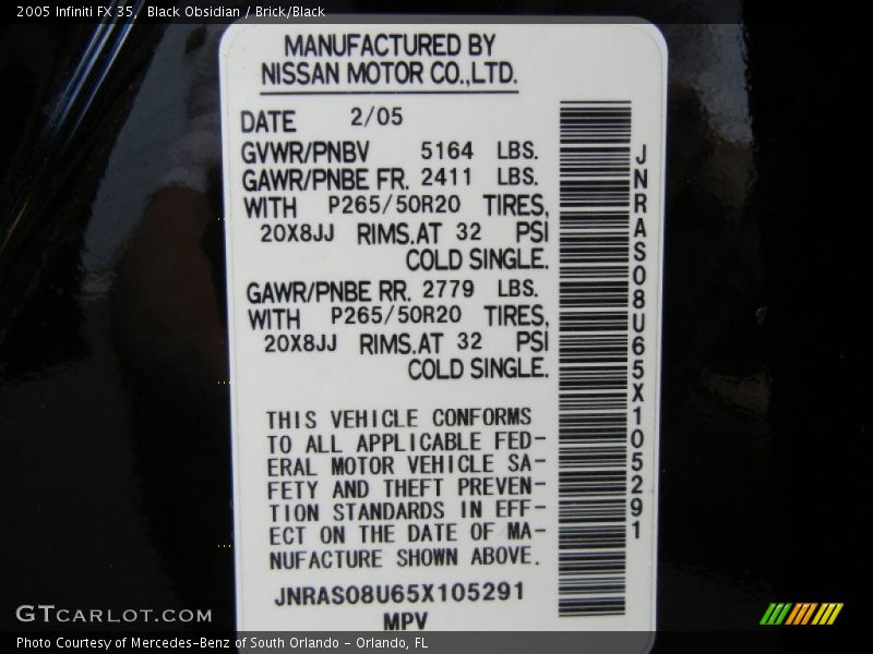 Black Obsidian / Brick/Black 2005 Infiniti FX 35