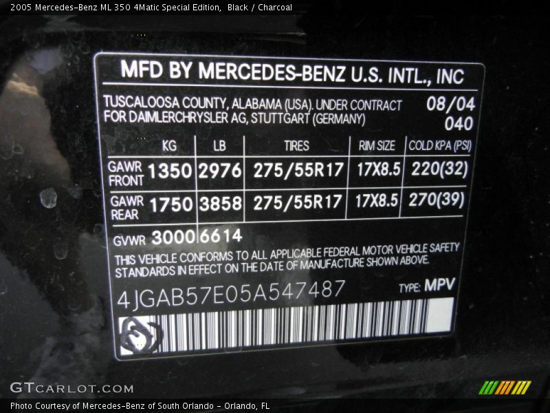 Black / Charcoal 2005 Mercedes-Benz ML 350 4Matic Special Edition