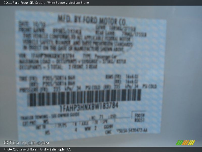 White Suede / Medium Stone 2011 Ford Focus SEL Sedan