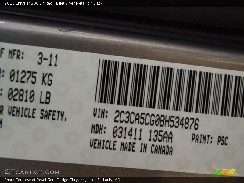 Billet Silver Metallic / Black 2011 Chrysler 300 Limited