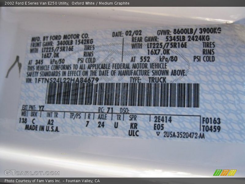 Oxford White / Medium Graphite 2002 Ford E Series Van E250 Utility