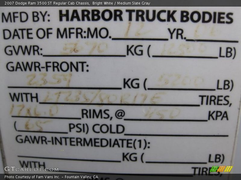 Bright White / Medium Slate Gray 2007 Dodge Ram 3500 ST Regular Cab Chassis
