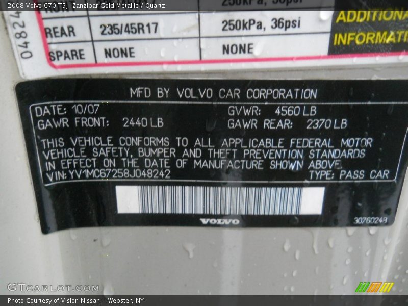 Zanzibar Gold Metallic / Quartz 2008 Volvo C70 T5