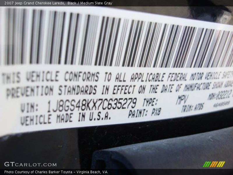 Black / Medium Slate Gray 2007 Jeep Grand Cherokee Laredo