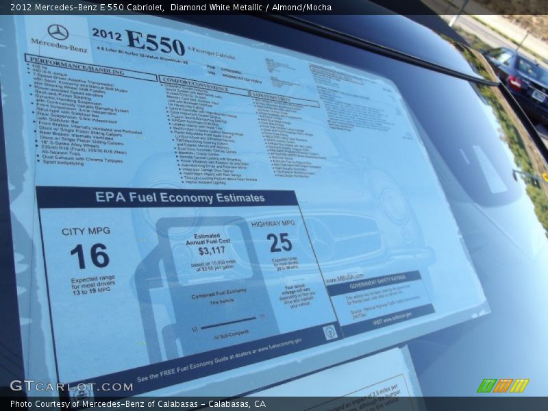  2012 E 550 Cabriolet Window Sticker
