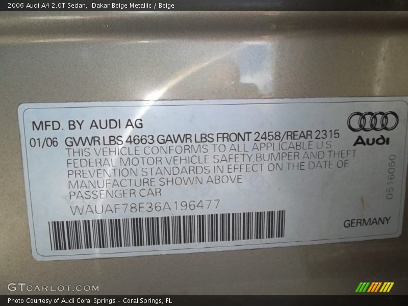 Dakar Beige Metallic / Beige 2006 Audi A4 2.0T Sedan