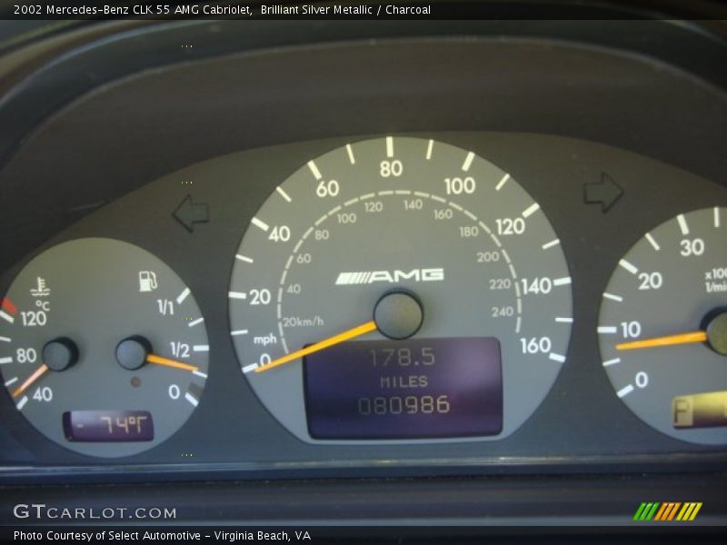 Brilliant Silver Metallic / Charcoal 2002 Mercedes-Benz CLK 55 AMG Cabriolet