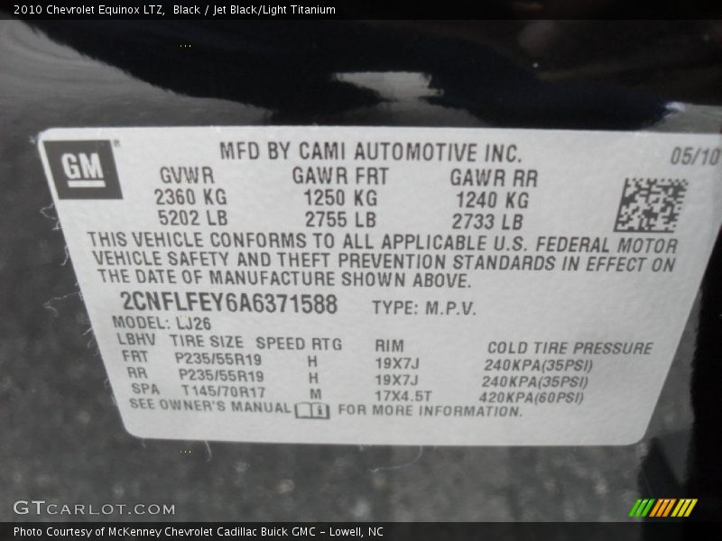 Black / Jet Black/Light Titanium 2010 Chevrolet Equinox LTZ